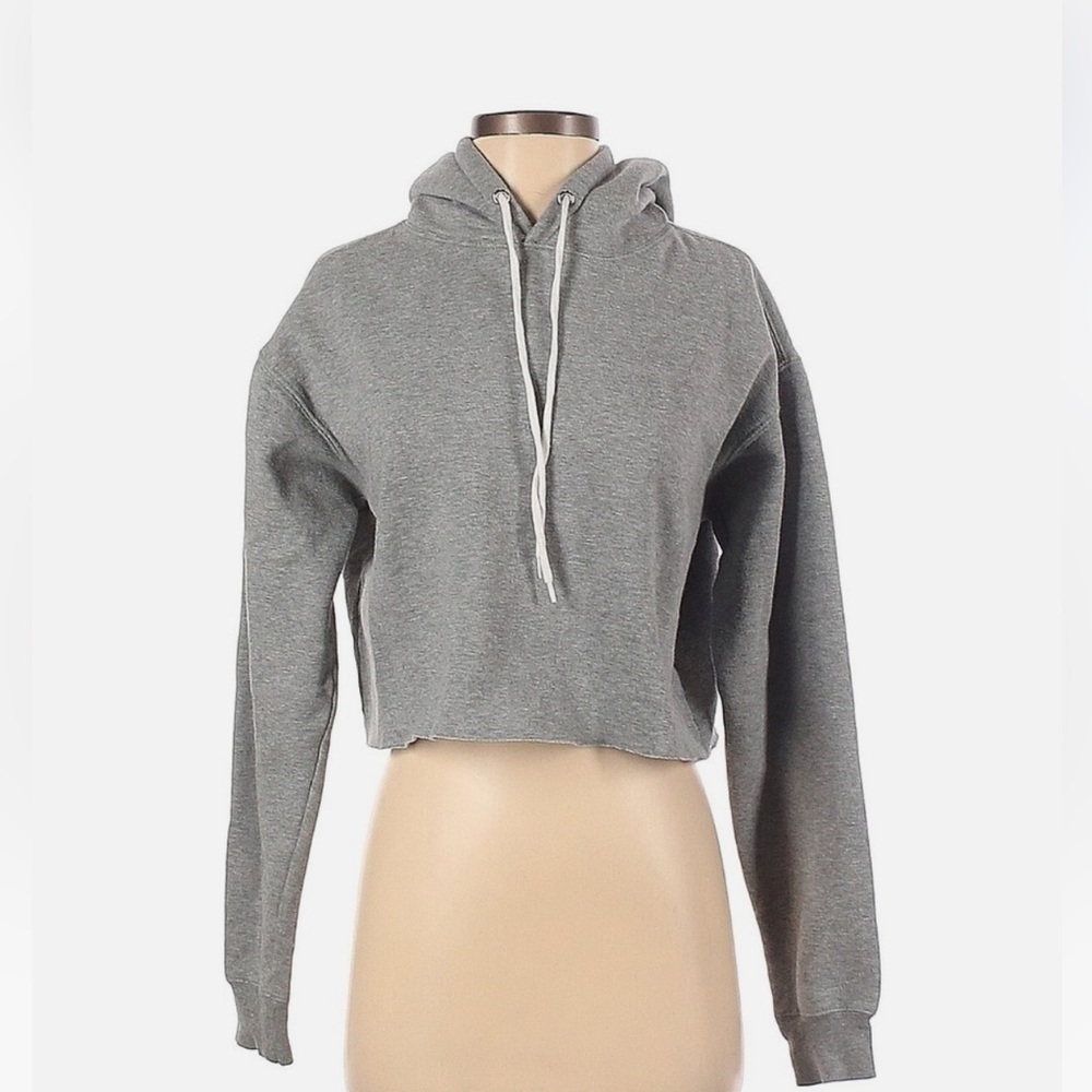 Wild Fable Women’s Heather Gray Cropped Hoodie Sweatshirt Size L Athleisure